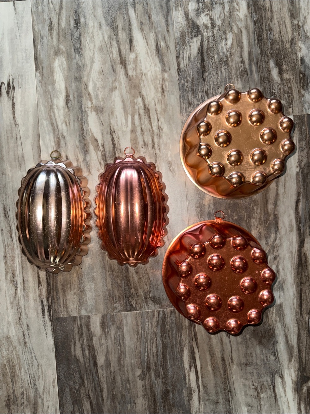 Vintage Copper Aluminum Jello Cake Molds Wall Hanging Lot of 4 Farmhouse